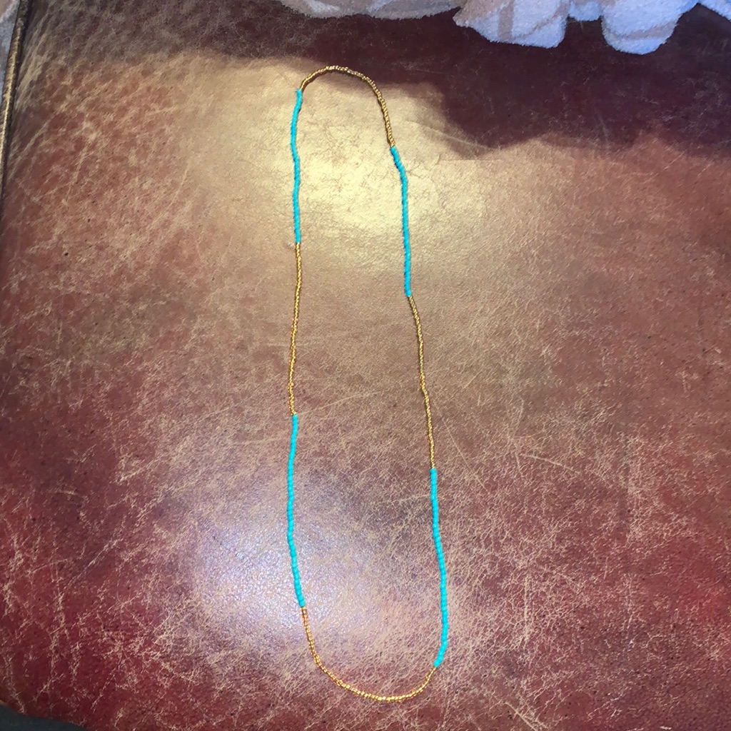 Gold And Teal Beaded Necklace